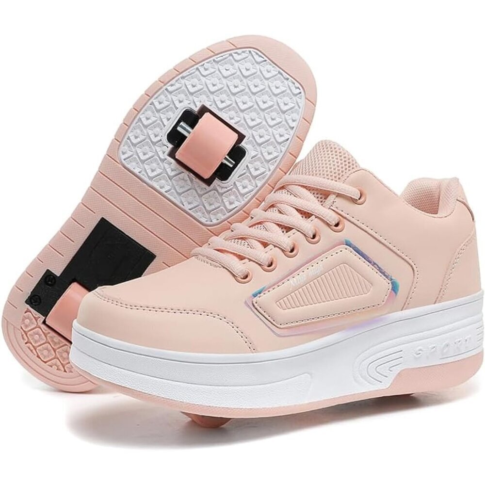 Kids Pink Recharge Able Wheels Sneakers Fashion Roller Wheeled Skate Shoes
